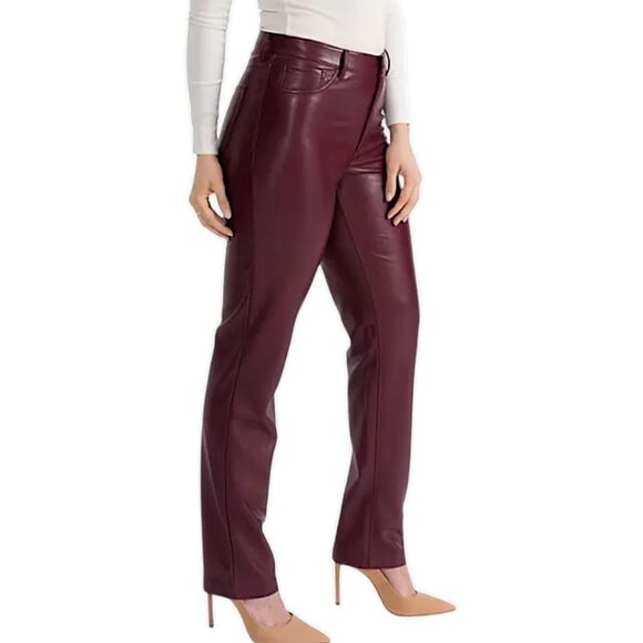 Joie Faux Leather Straight Leg Pants, Size 2, Burgundy NWT - Picture 3 of 10